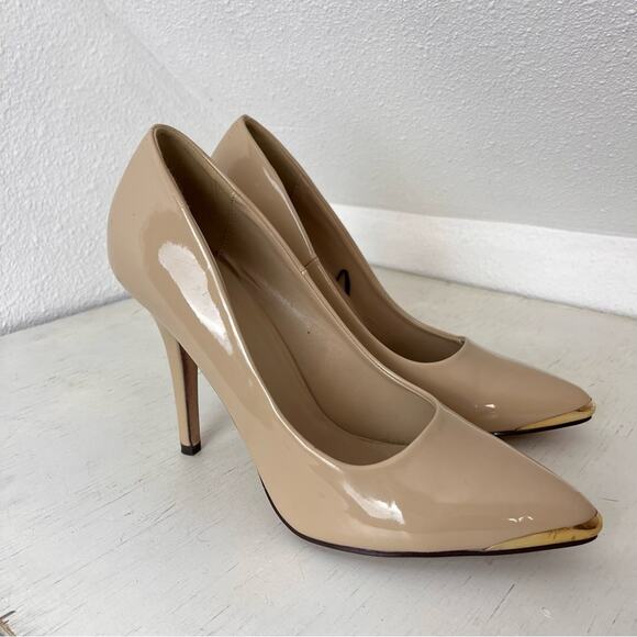 Shiekh nude faux patent ultra high heels gold tone toe plate 10 - Picture 2 of 12